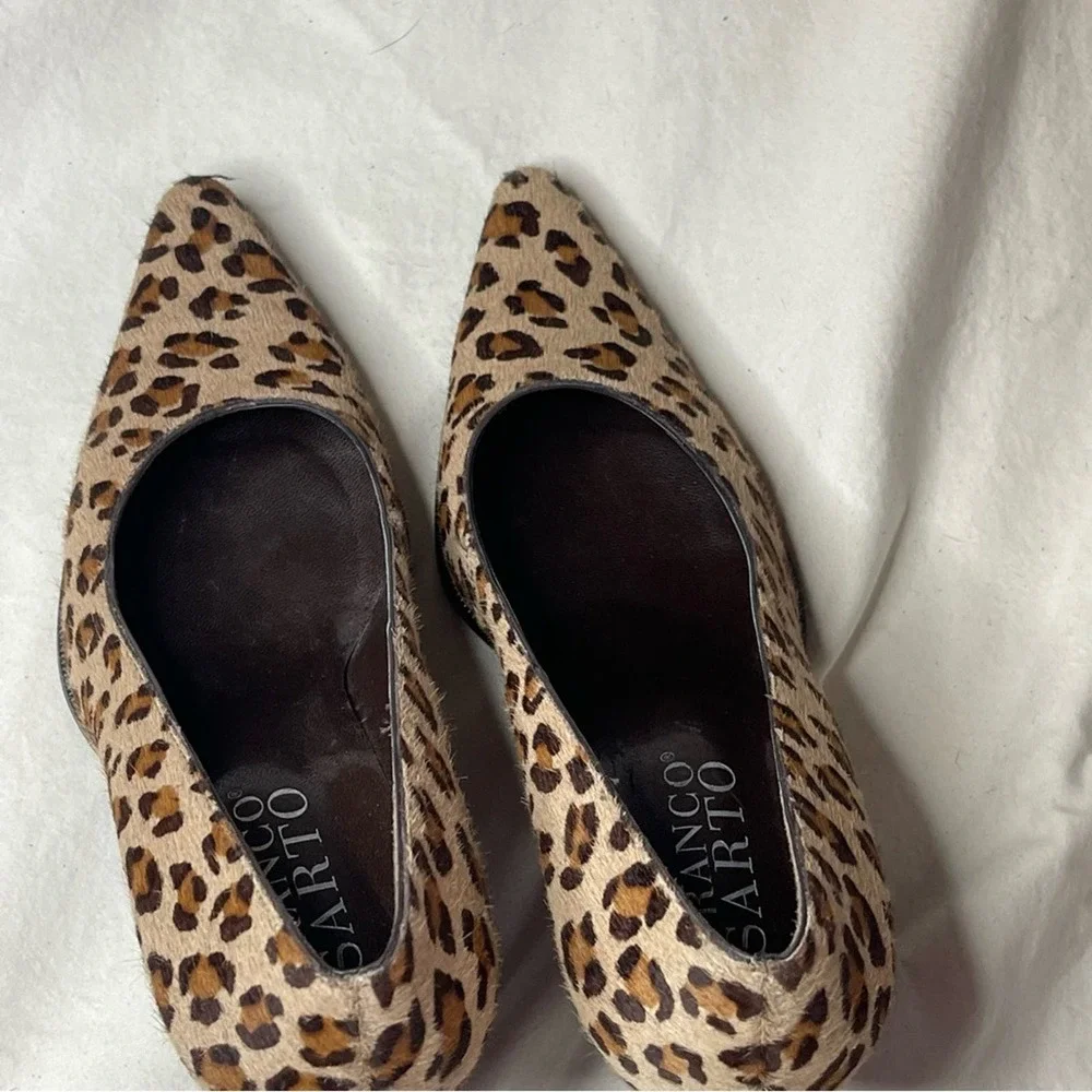 Franco Sarto | Tan Brown Leopard Print Leather Calf Hair 3” Heel Sz 8 - Picture 8 of 12